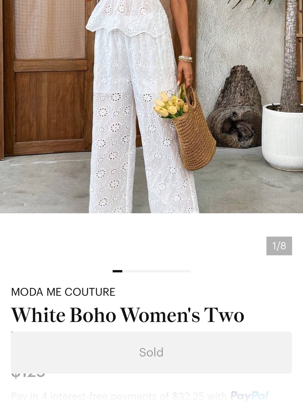 White Boho Women's Two Pieces